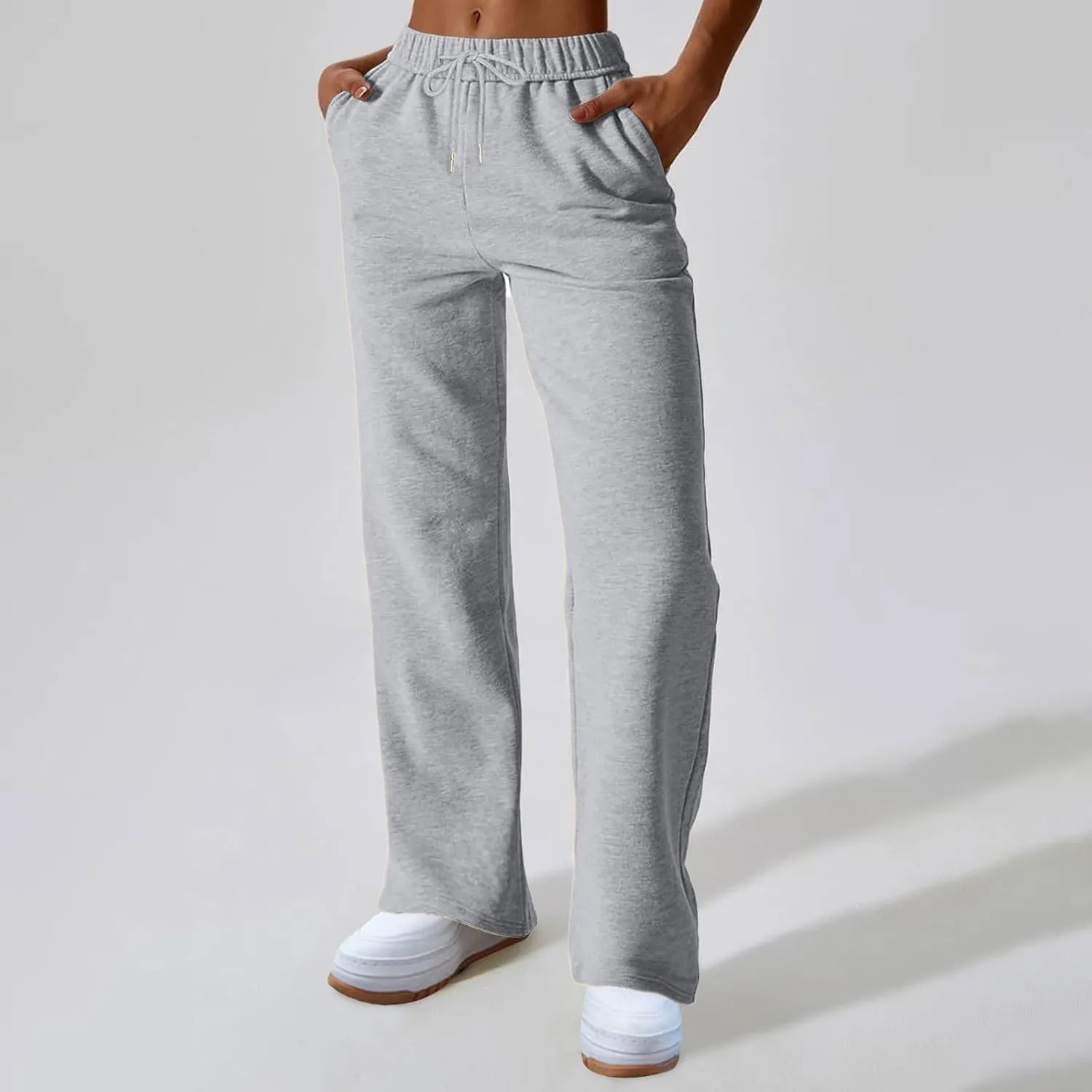 fanmpghleoo Wide Leg Sweatpants Women Baggy Fleece Lined High Waisted Joggers with Pockets Casual Athletic Jogger Sweat Pants