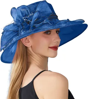 Fascinator Derby Hats for Women 2025 British Organza Church Wide Brim Bridal Tea Party Pearl Floral Bowler Hat Cap