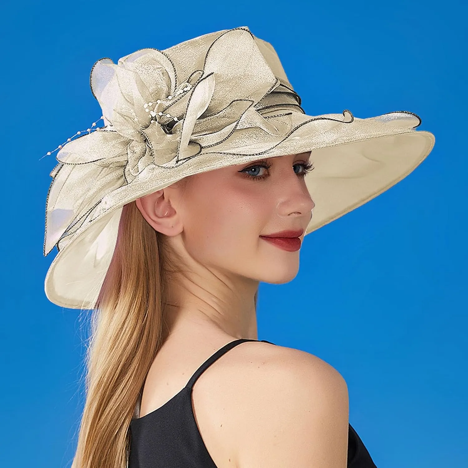 Fascinator Derby Hats for Women 2025 British Organza Church Wide Brim Bridal Tea Party Pearl Floral Bowler Hat Cap