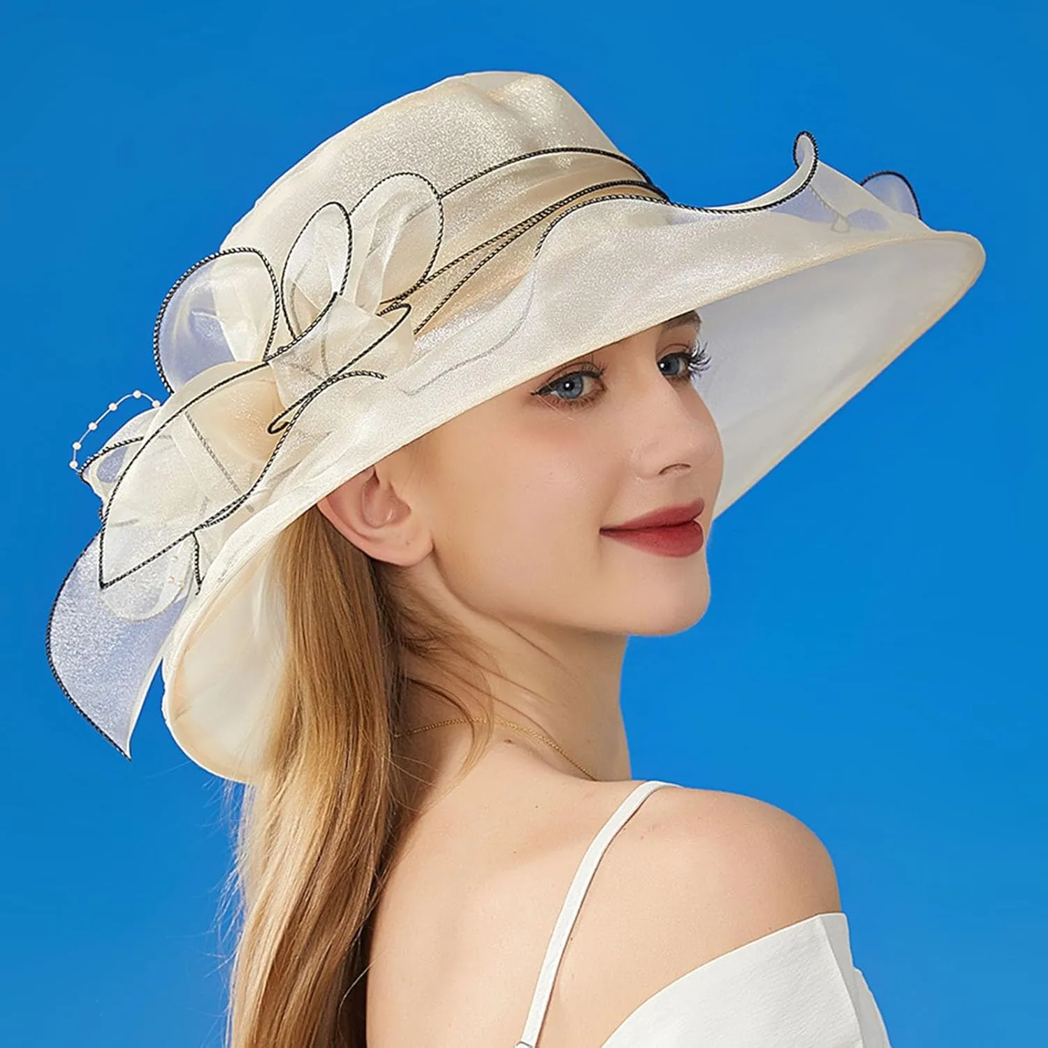 Fascinator Derby Hats for Women 2025 British Organza Church Wide Brim Bridal Tea Party Pearl Floral Bowler Hat Cap