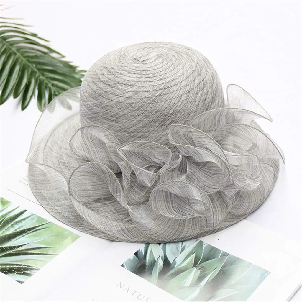 Fascinator Hat for Women Tea Party Easter Outfits Wide Brim Organza Flower Derby Church Bucket Hats Bridal Sunhat