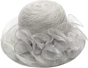 Fascinator Hat for Women Tea Party Easter Outfits Wide Brim Organza Flower Derby Church Bucket Hats Bridal Sunhat