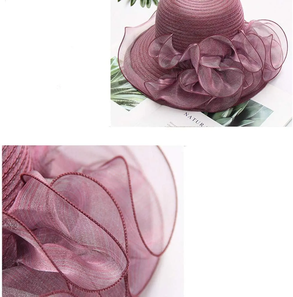 Fascinator Hat for Women Tea Party Easter Outfits Wide Brim Organza Flower Derby Church Bucket Hats Bridal Sunhat