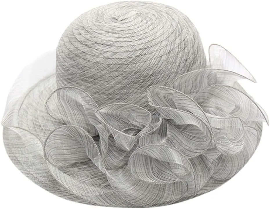 Fascinator Hat for Women Tea Party Easter Outfits Wide Brim Organza Flower Derby Church Bucket Hats Bridal Sunhat
