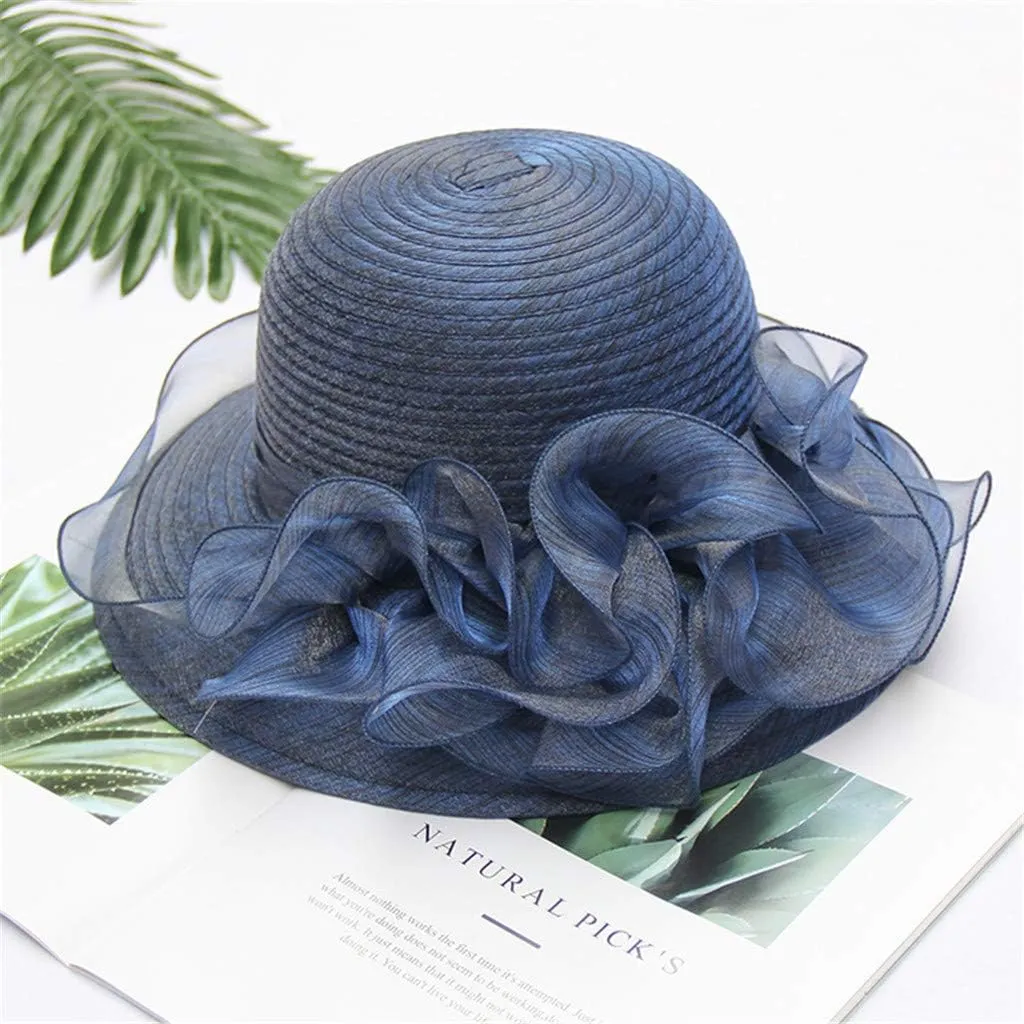 Fascinator Hat for Women Tea Party Easter Outfits Wide Brim Organza Flower Derby Church Bucket Hats Bridal Sunhat