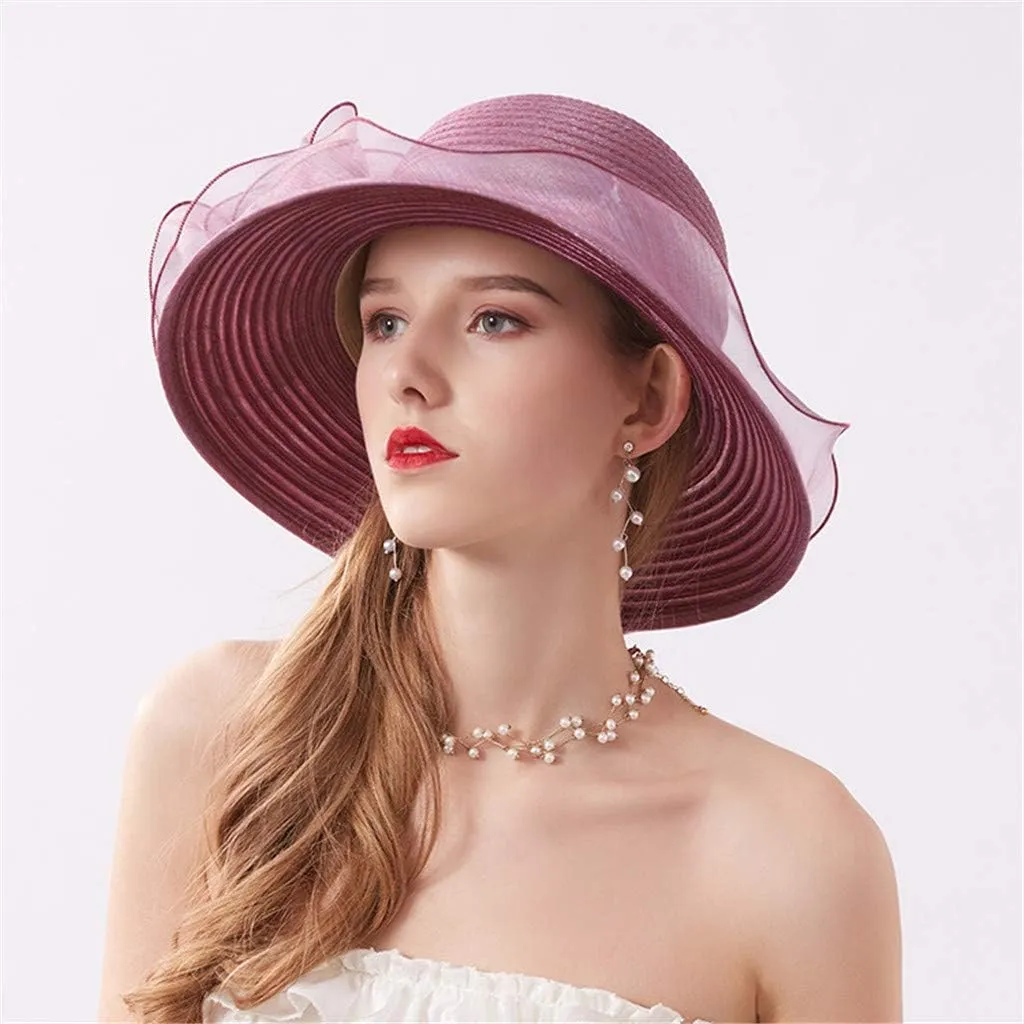 Fascinator Hat for Women Tea Party Easter Outfits Wide Brim Organza Flower Derby Church Bucket Hats Bridal Sunhat