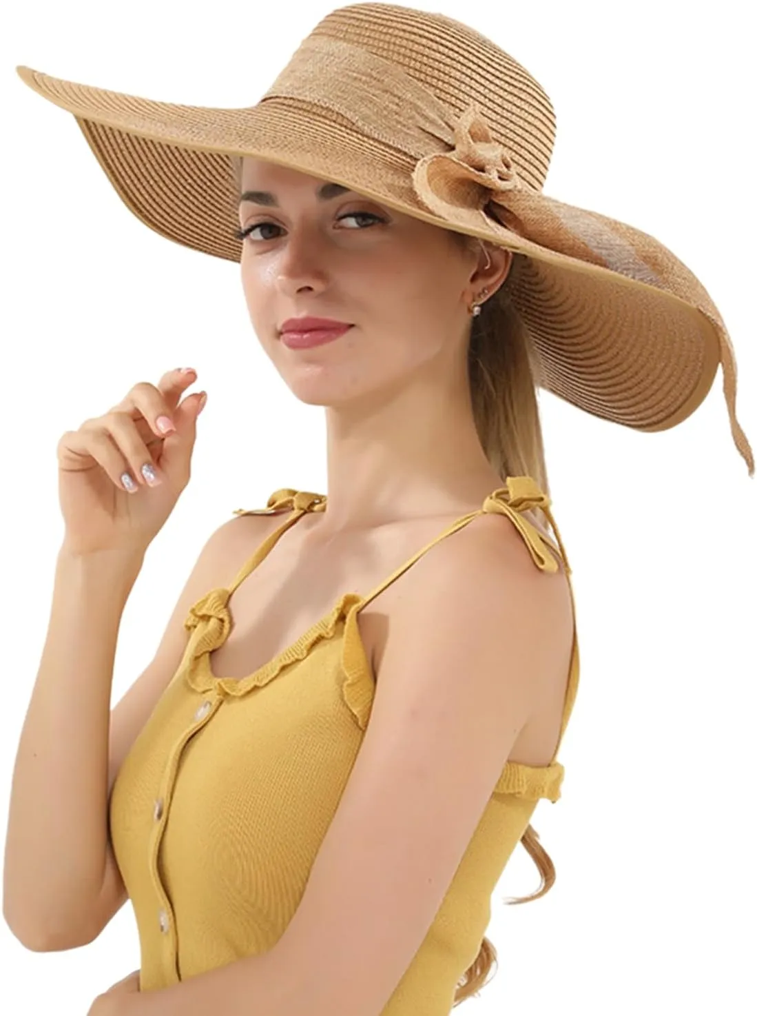 Fascinator Hats for Women Tea Party Ladies Wide Flat Brim Bucket Sun Hat Fashion Big Sunhat Derby Easter Outfit