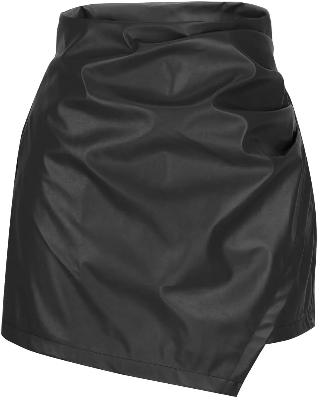 Fashion Faux Leather Mini Skirt for Women, High Waisted Wrap Bodycon Irregular Skirts Business Elegant Work Office Clothes