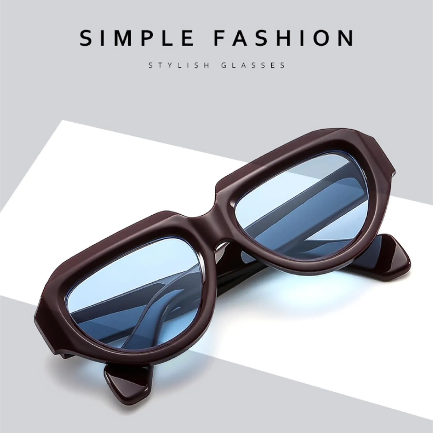Fashion Trend Retro Cut Edge Oval Wide Mirror Leg Sun Glasses Polygonal Personalized Large Frame