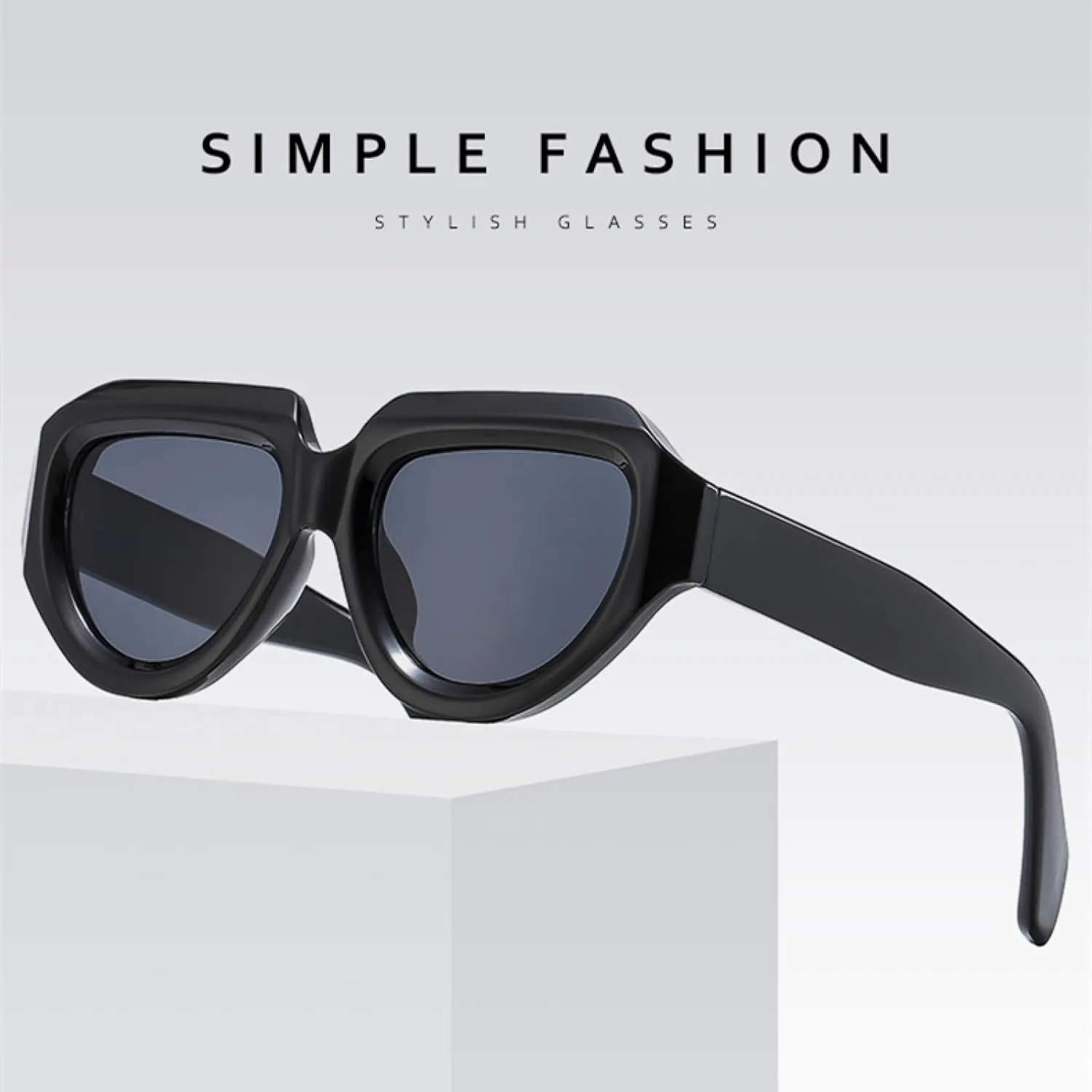 Fashion Trend Retro Cut Edge Oval Wide Mirror Leg Sun Glasses Polygonal Personalized Large Frame