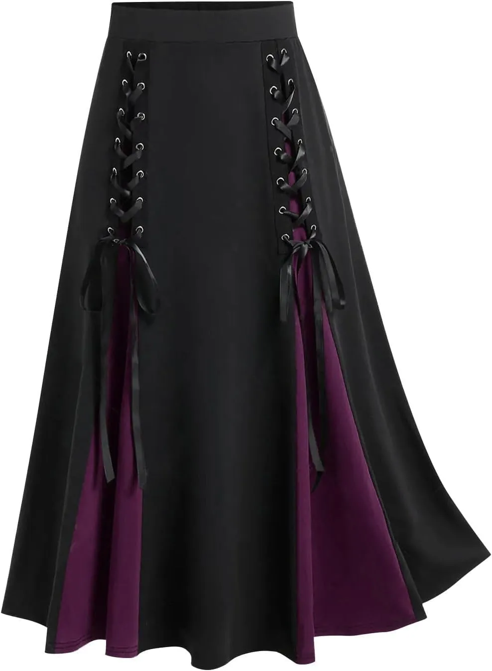 Firzero Gothic Skirt for Women Steampunk Gothic Skirt High Slit Pleated Long Maxi Skirts High Waist Punk Goth Skirts