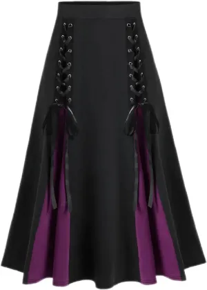 Firzero Gothic Skirt for Women Steampunk Gothic Skirt High Slit Pleated Long Maxi Skirts High Waist Punk Goth Skirts