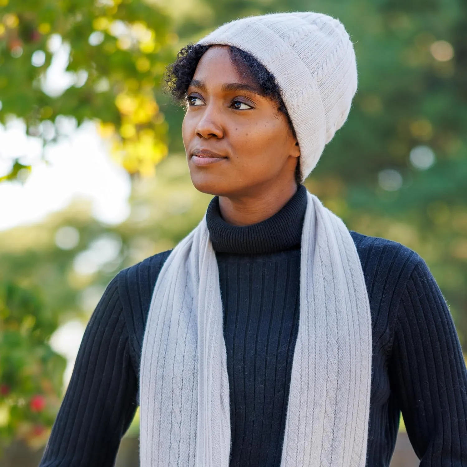 Fishers Finery Women's 100% Pure Cashmere Cable Knit Hat; Super Soft; Cuffed