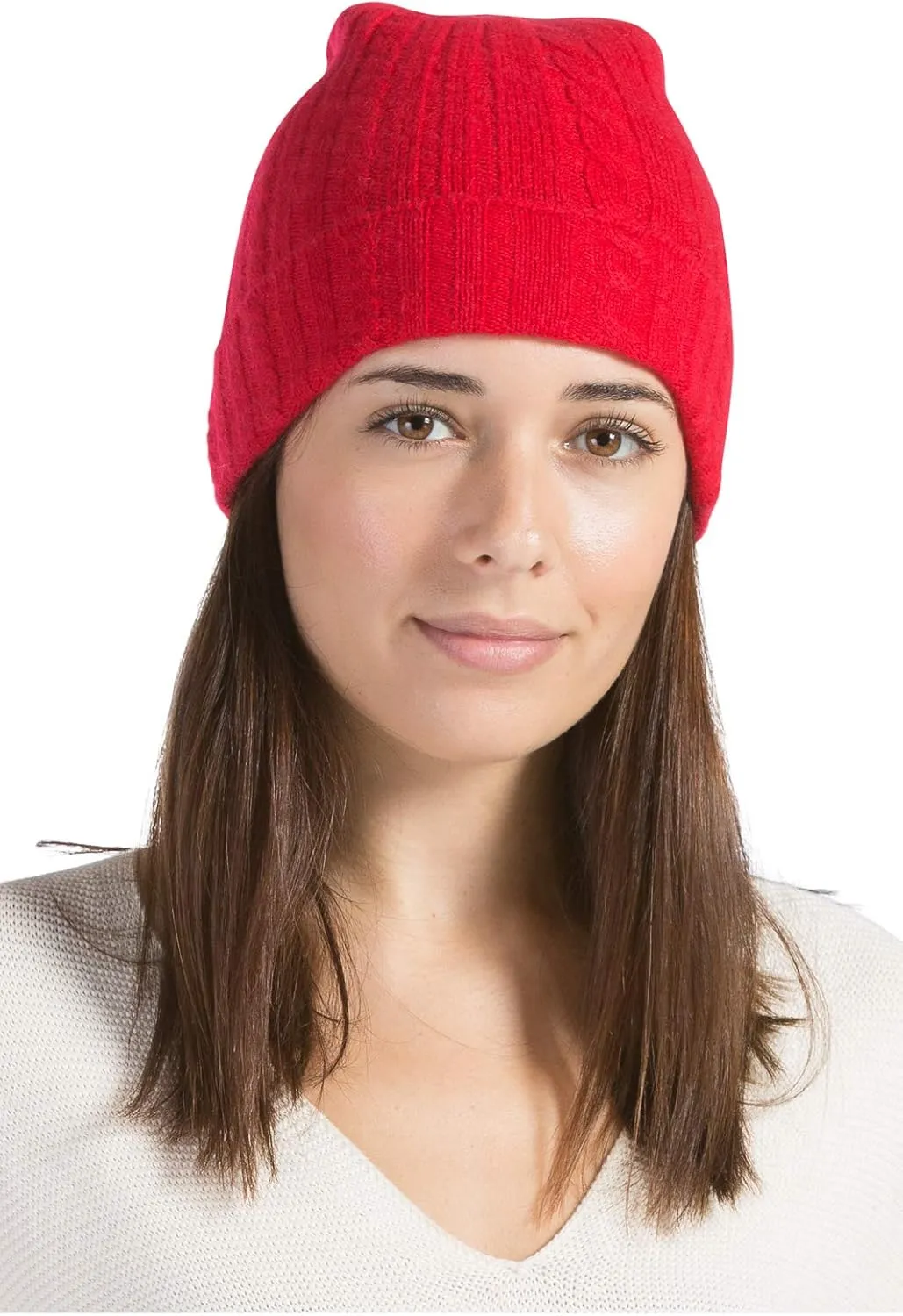 Fishers Finery Women's 100% Pure Cashmere Cable Knit Hat; Super Soft; Cuffed