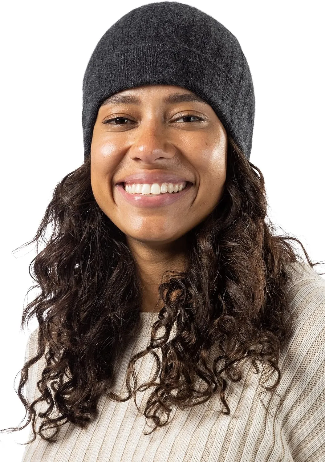 Fishers Finery Women's 100% Pure Cashmere Cable Knit Hat; Super Soft; Cuffed