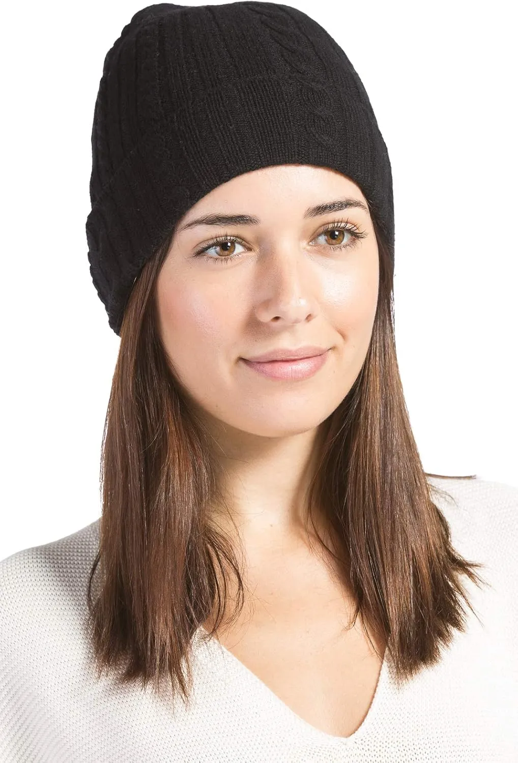Fishers Finery Women's 100% Pure Cashmere Cable Knit Hat; Super Soft; Cuffed