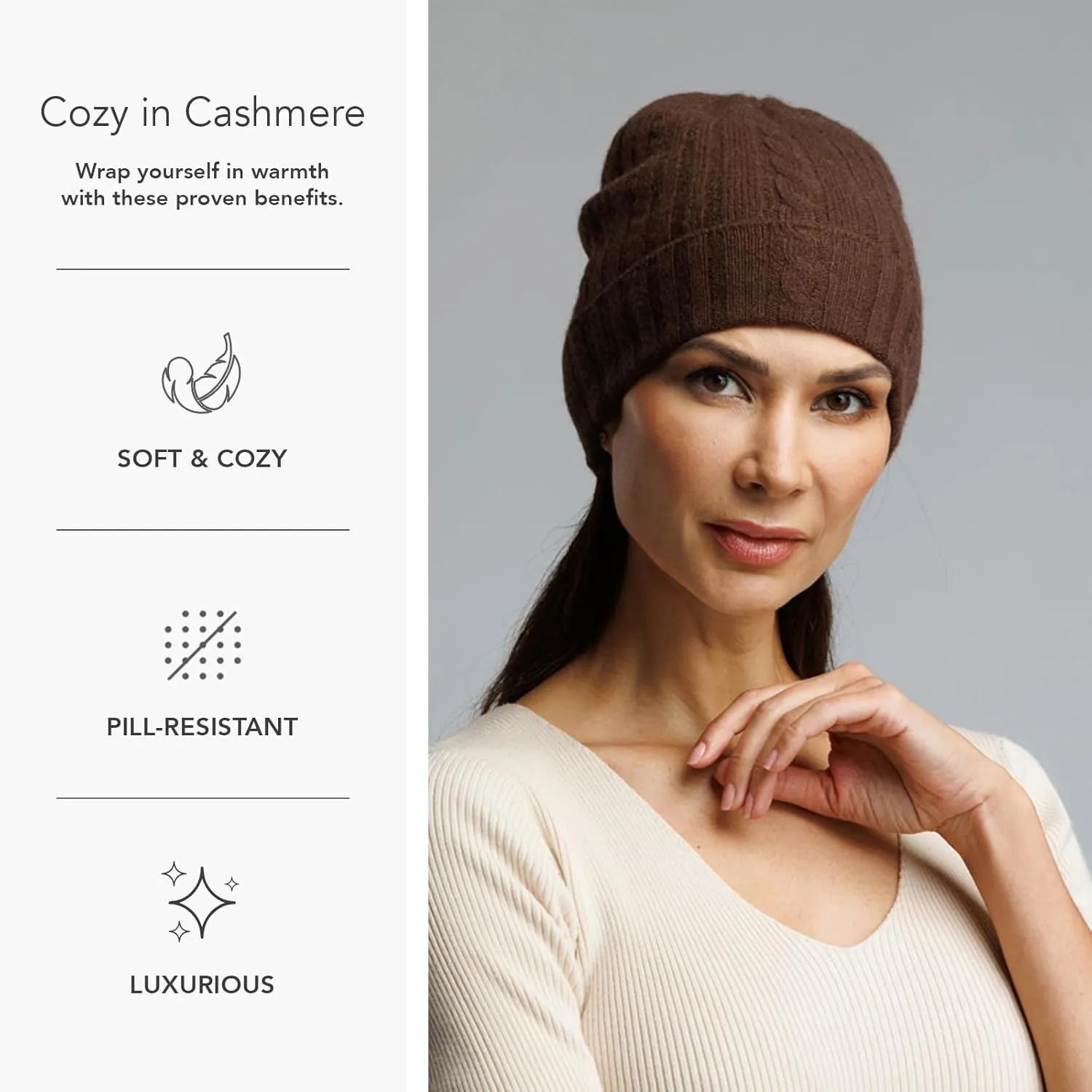 Fishers Finery Women's 100% Pure Cashmere Cable Knit Hat; Super Soft; Cuffed