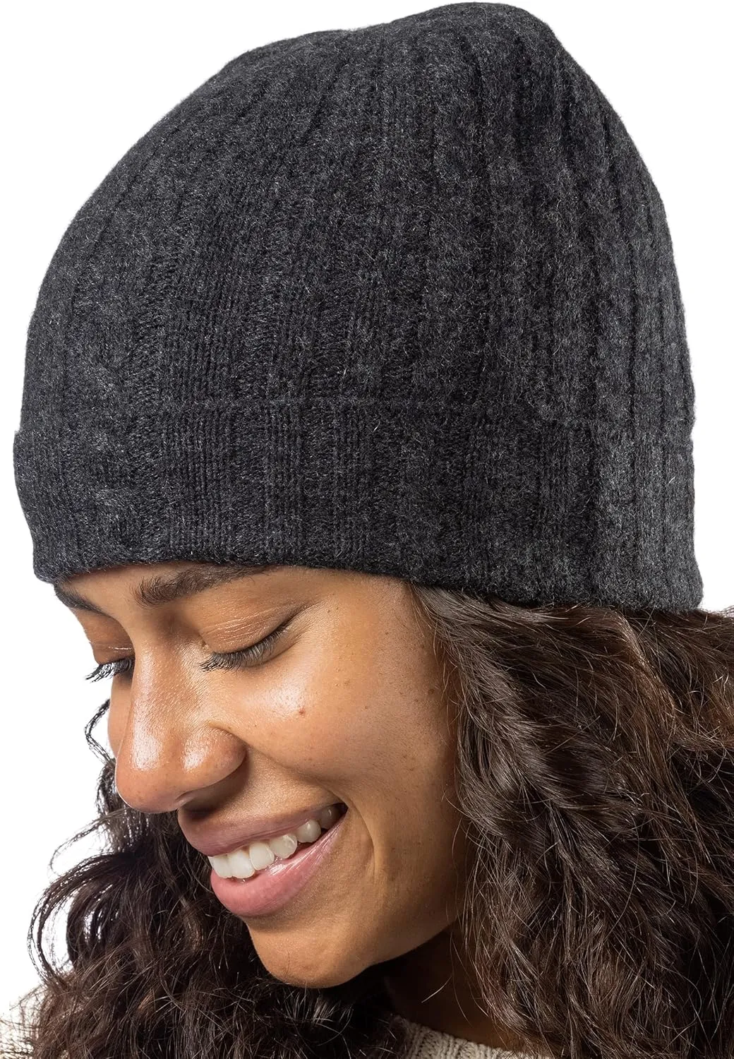 Fishers Finery Women's 100% Pure Cashmere Cable Knit Hat; Super Soft; Cuffed