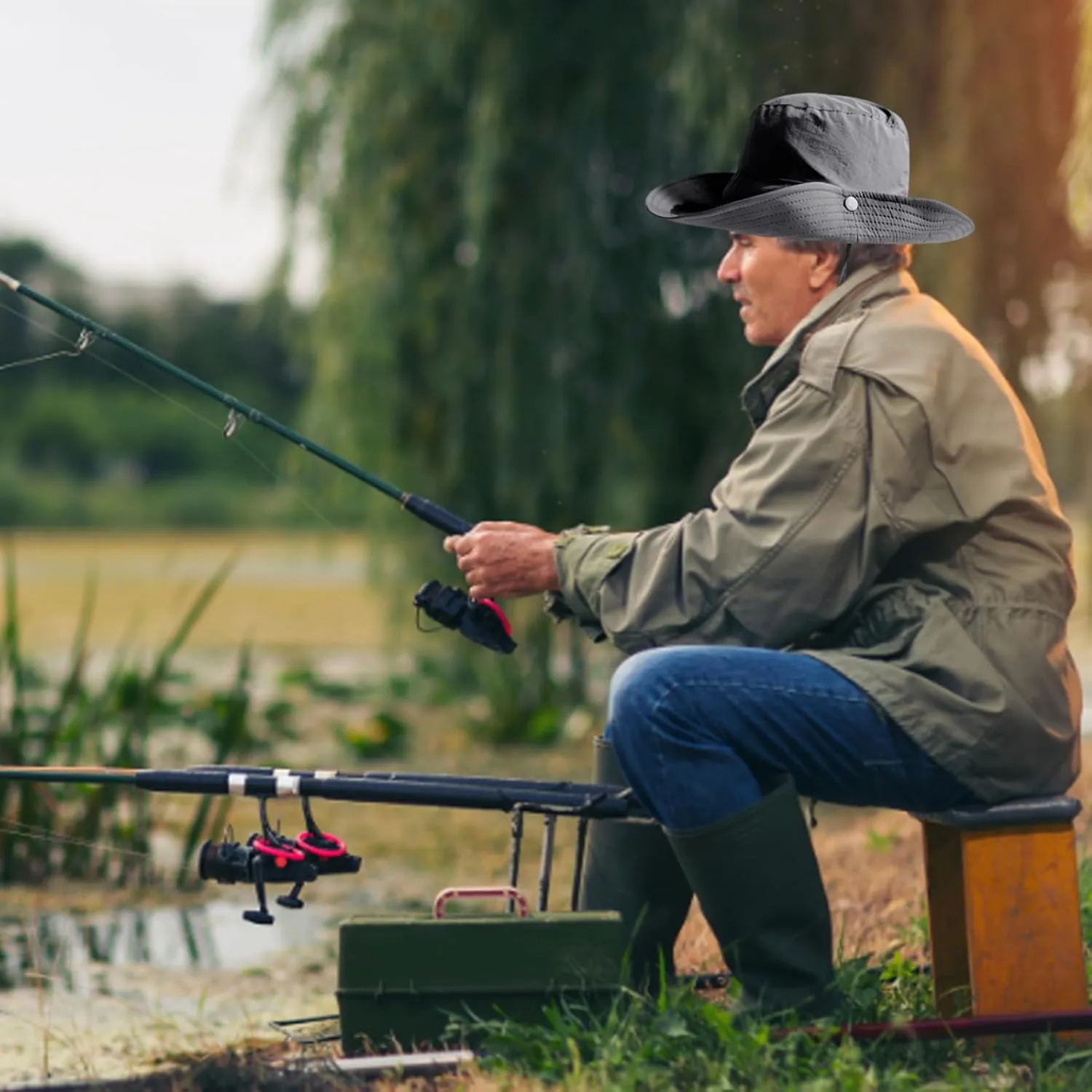 Fishing Hat Mens Wide Brim Sun Hat Outdoor UPF 50  Waterproof Boonie Hat for Summer Fishing Hiking, Summer Hats