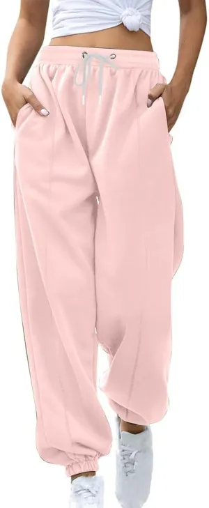 Fleece Joggers for Women Ankle Athletic Pants with Pockets Loose Sweatpants High Waisted Sweat Pull on Jogger Pants