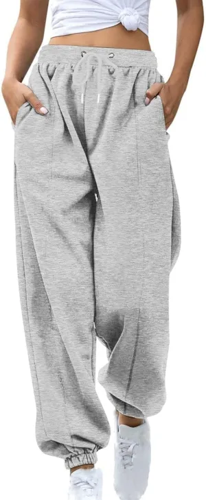 Fleece Joggers for Women Ankle Athletic Pants with Pockets Loose Sweatpants High Waisted Sweat Pull on Jogger Pants