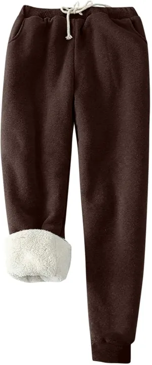 Fleece Lined Joggers Women High Waist Drawstring Athletic Joggers with Pockets Baggy Sweatpants Winter Warm Joggers
