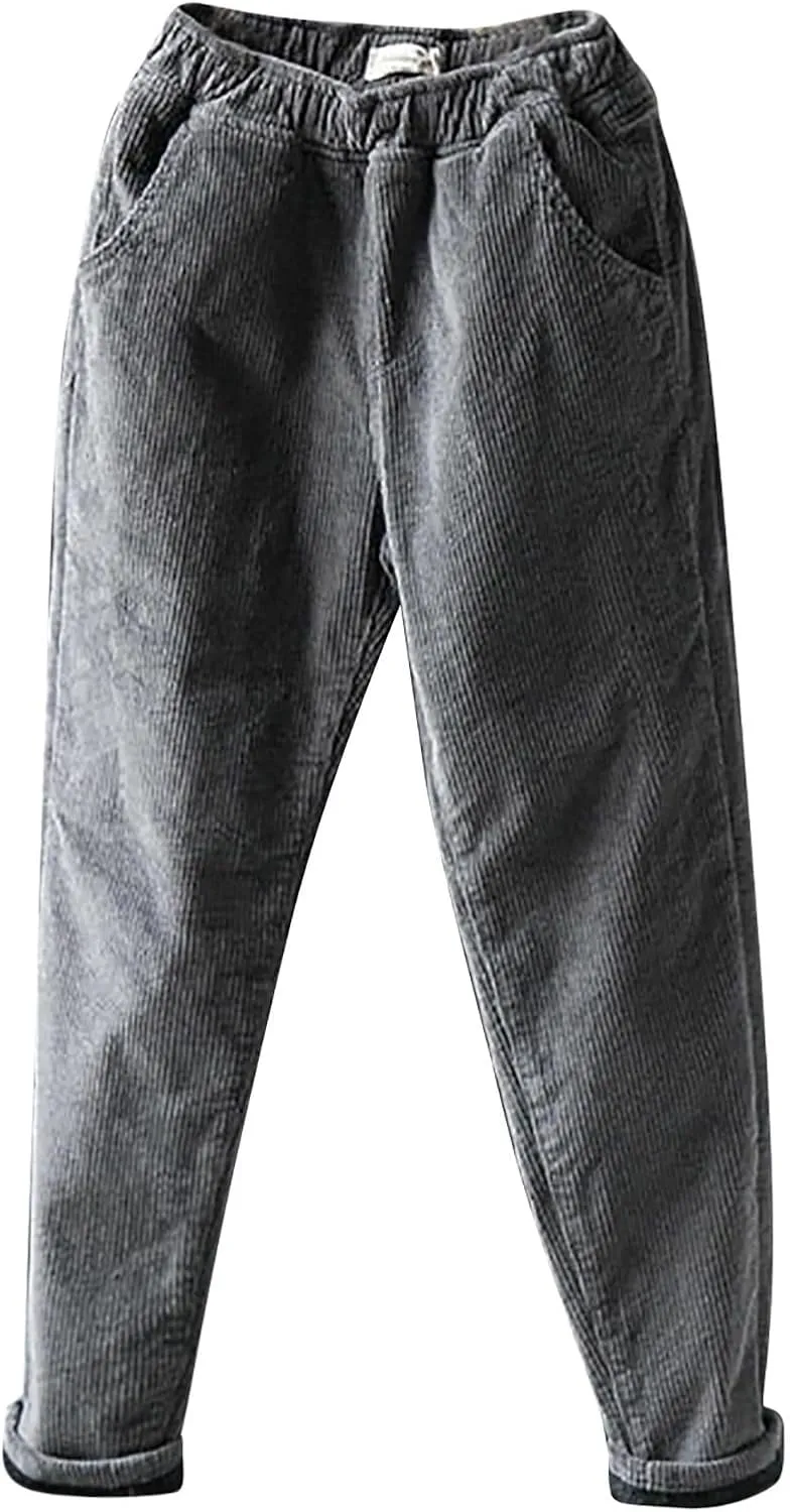 Fleece Sweatpants Women Pants Waist Stretch Loose Christmas Dwarf Print Casual Pants Side Pocket Fleece Lined