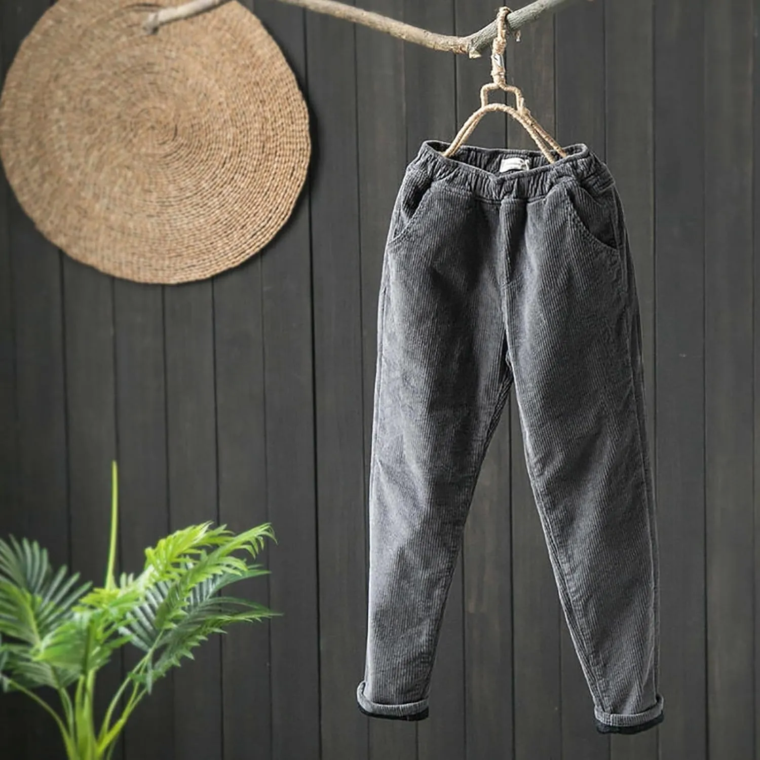 Fleece Sweatpants Women Pants Waist Stretch Loose Christmas Dwarf Print Casual Pants Side Pocket Fleece Lined