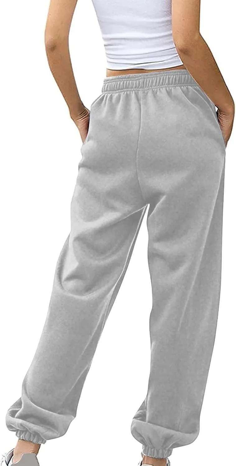 Fleece Sweatpants Women Pants Waist Stretch Loose Christmas Dwarf Print Casual Pants Side Pocket Fleece Lined