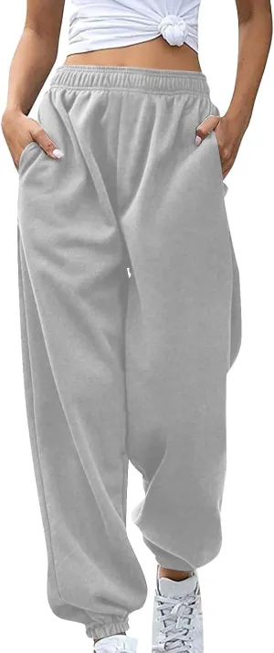 Fleece Sweatpants Women Pants Waist Stretch Loose Christmas Dwarf Print Casual Pants Side Pocket Fleece Lined