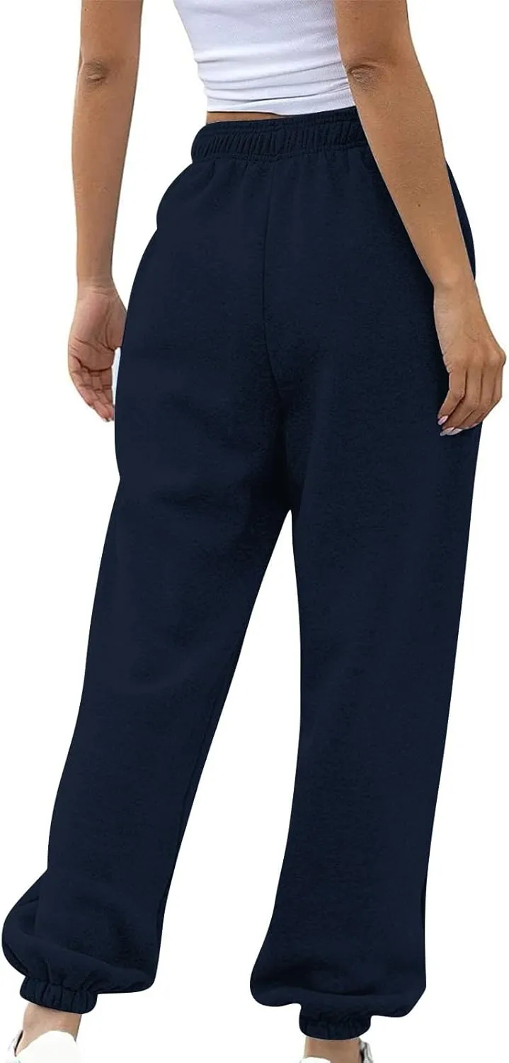 Fleece Sweatpants Women Pants Waist Stretch Loose Christmas Dwarf Print Casual Pants Side Pocket Fleece Lined
