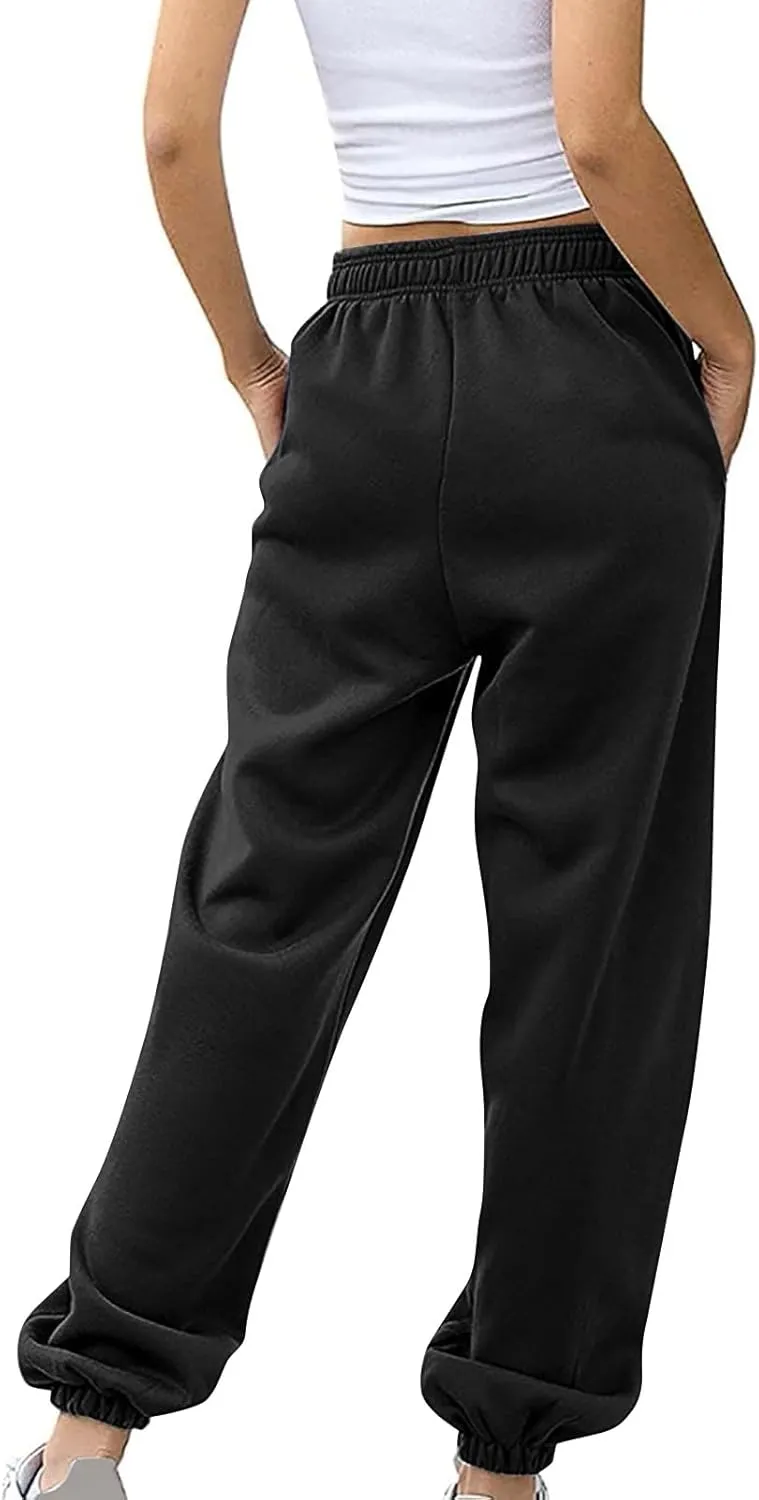 Fleece Sweatpants Women Pants Waist Stretch Loose Christmas Dwarf Print Casual Pants Side Pocket Fleece Lined