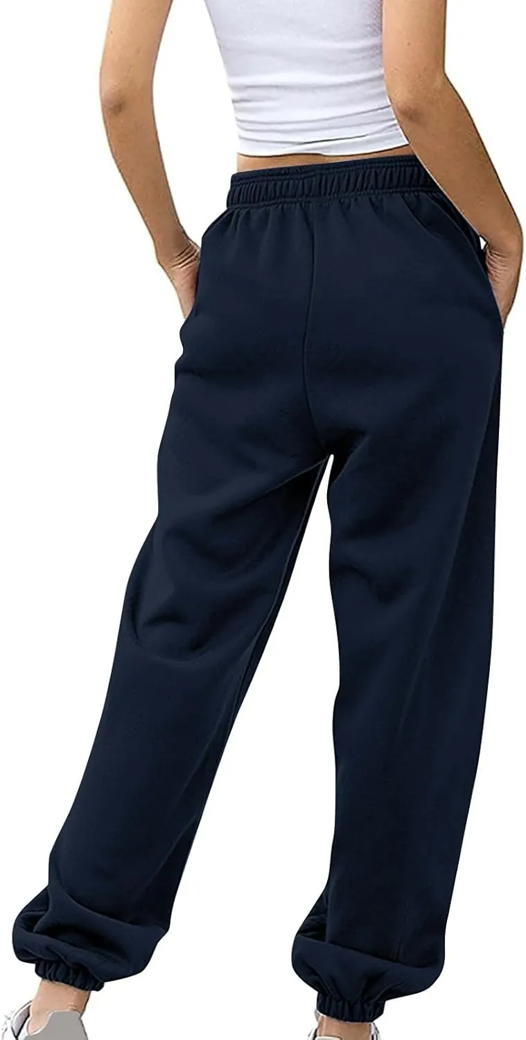 Fleece Sweatpants Women Pants Waist Stretch Loose Christmas Dwarf Print Casual Pants Side Pocket Fleece Lined