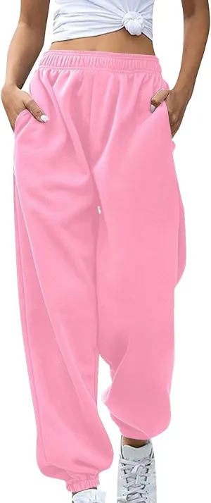 Fleece Sweatpants Women Pants Waist Stretch Loose Christmas Dwarf Print Casual Pants Side Pocket Fleece Lined