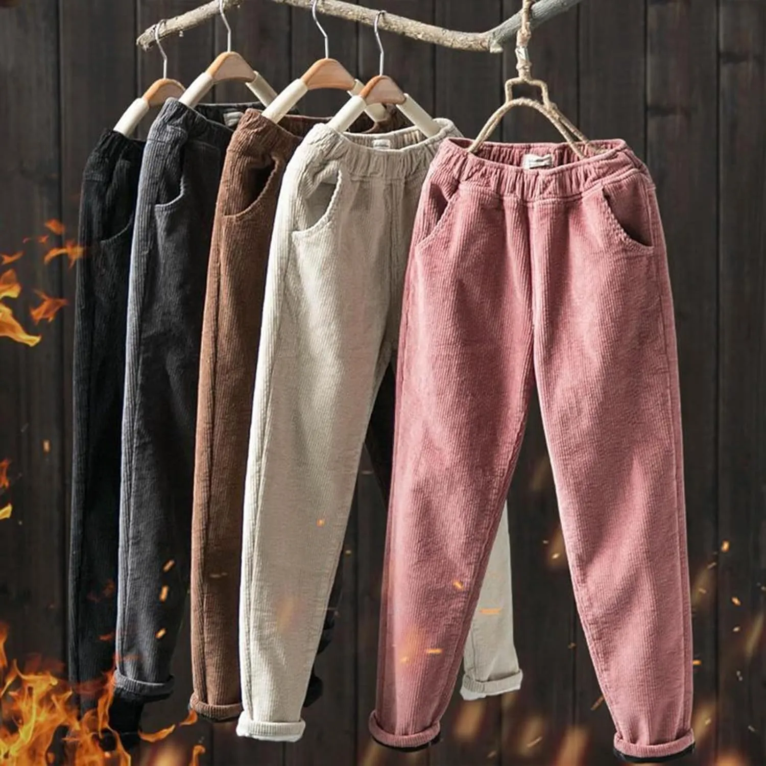 Fleece Sweatpants Women Pants Waist Stretch Loose Christmas Dwarf Print Casual Pants Side Pocket Fleece Lined