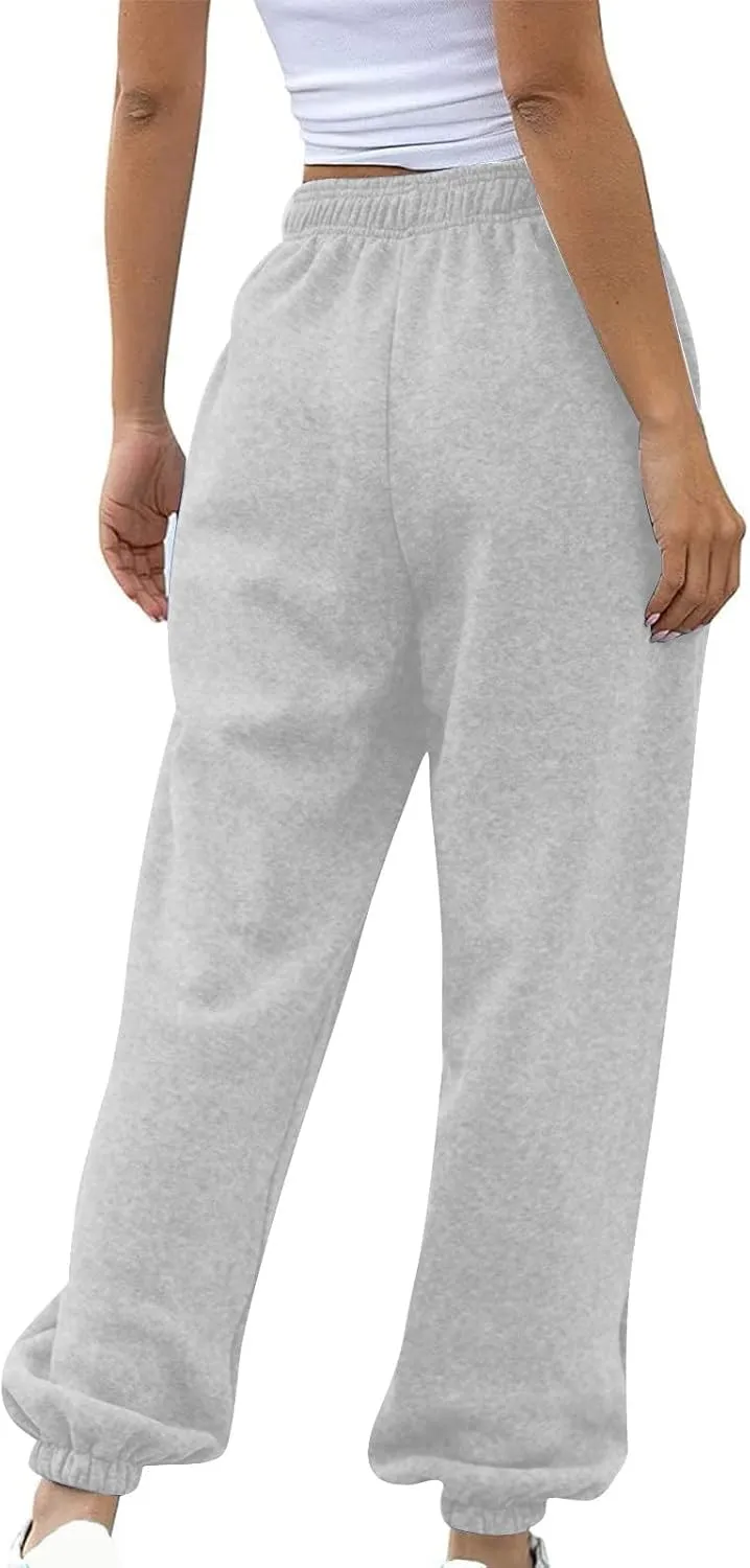 Fleece Sweatpants Women Pants Waist Stretch Loose Christmas Dwarf Print Casual Pants Side Pocket Fleece Lined