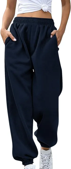 Fleece Sweatpants Women Pants Waist Stretch Loose Christmas Dwarf Print Casual Pants Side Pocket Fleece Lined