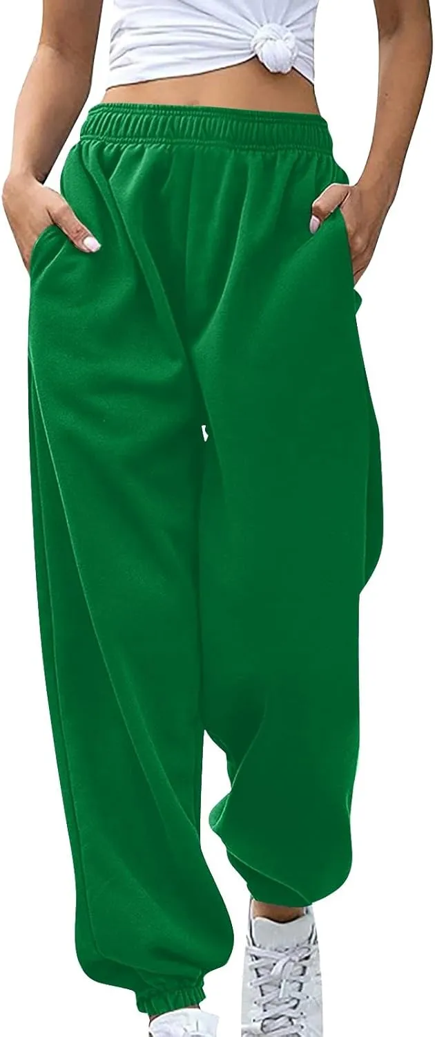 Fleece Sweatpants Women Pants Waist Stretch Loose Christmas Dwarf Print Casual Pants Side Pocket Fleece Lined