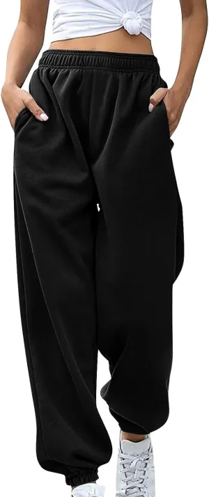 Fleece Sweatpants Women Pants Waist Stretch Loose Christmas Dwarf Print Casual Pants Side Pocket Fleece Lined