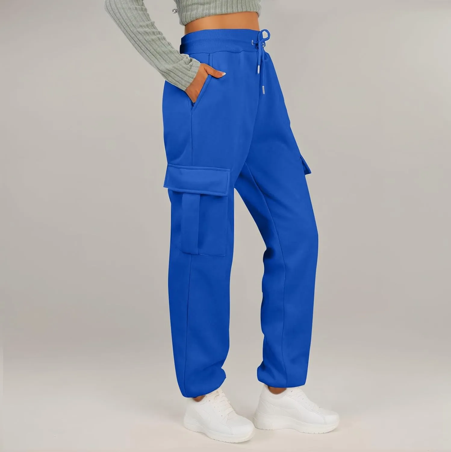 Fleece Womens Joggers with Pockets Baggy Elastic High Waisted Cargo Sweatpants Casual Lounge Ankle Jogger Pants