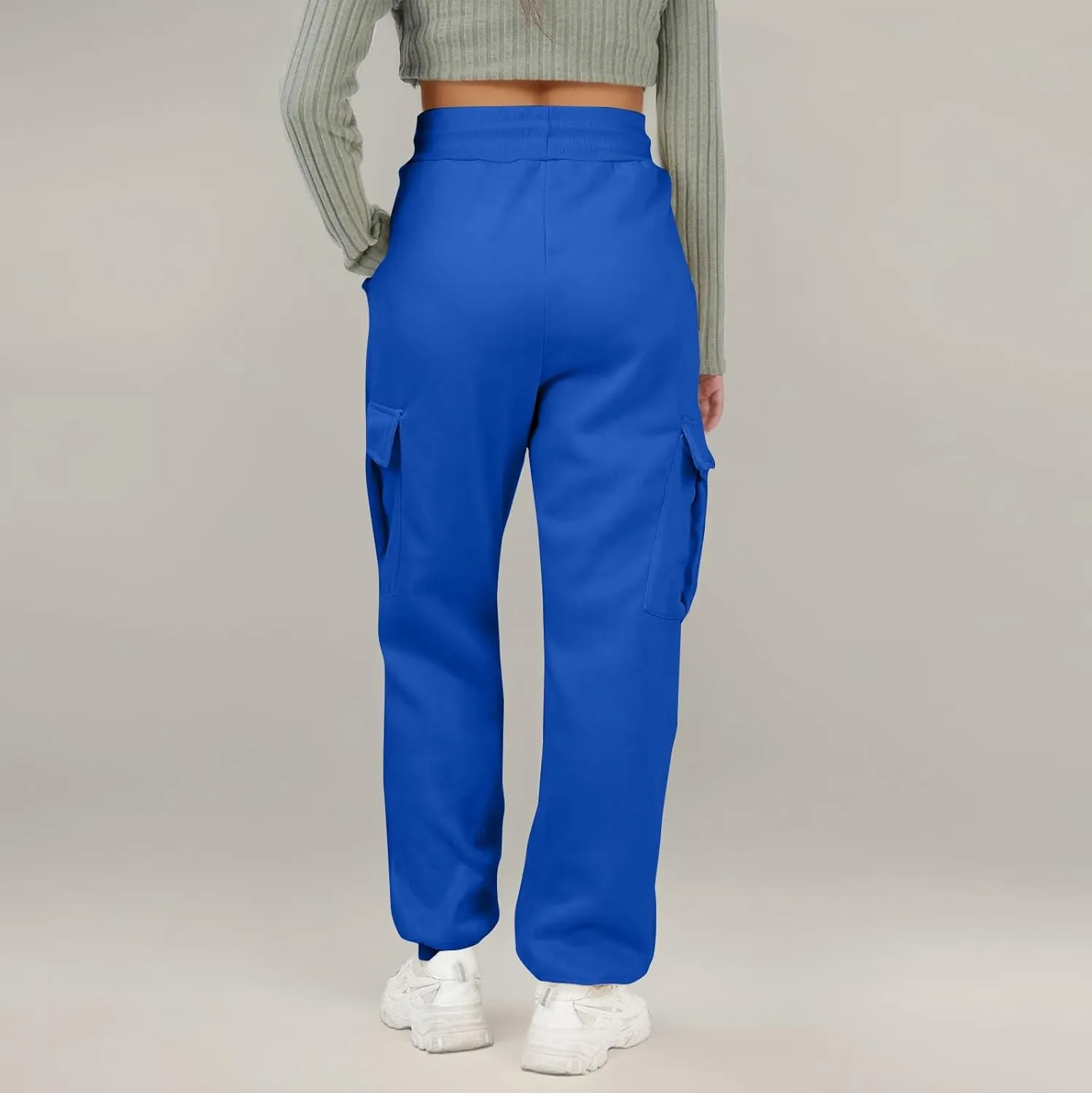 Fleece Womens Joggers with Pockets Baggy Elastic High Waisted Cargo Sweatpants Casual Lounge Ankle Jogger Pants