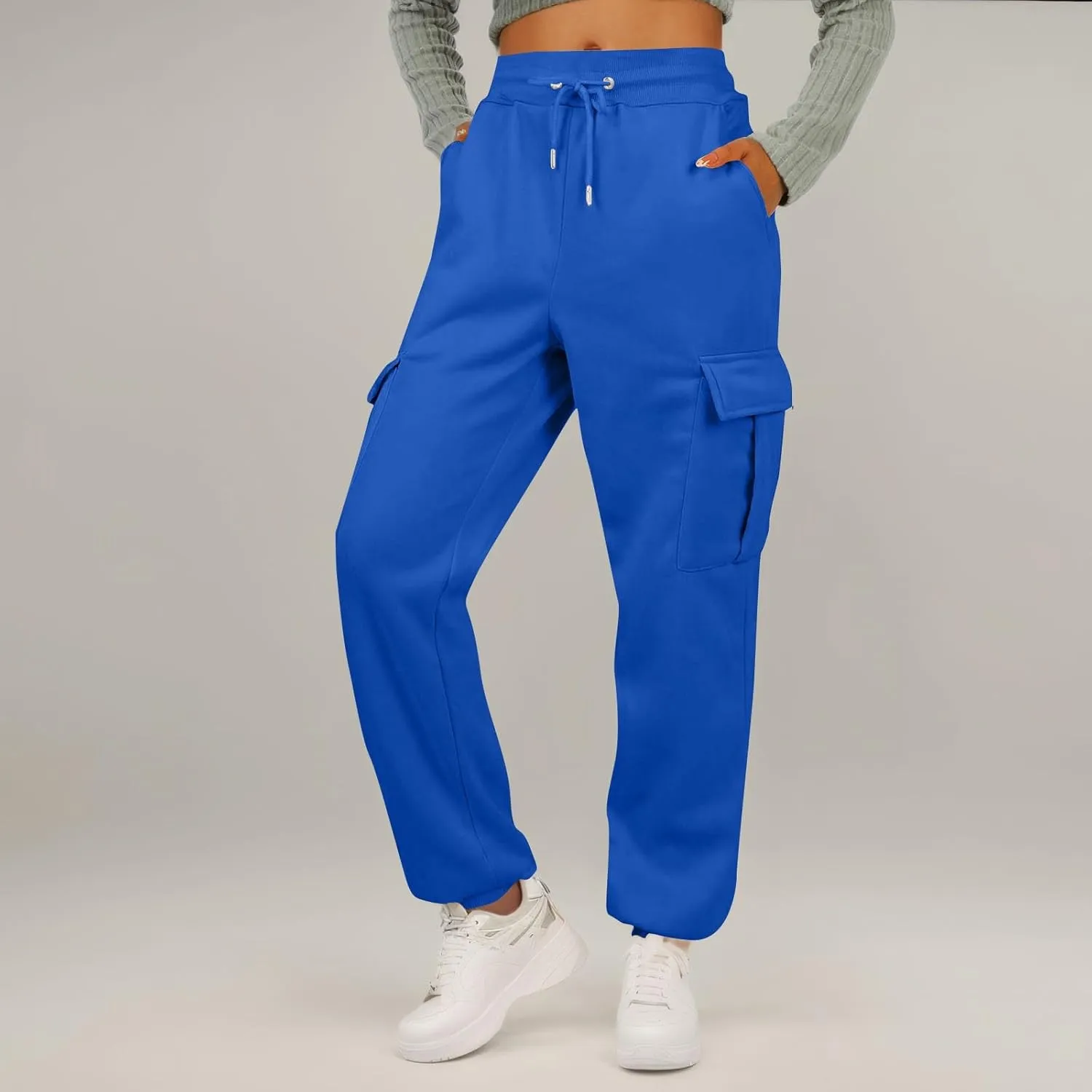 Fleece Womens Joggers with Pockets Baggy Elastic High Waisted Cargo Sweatpants Casual Lounge Ankle Jogger Pants