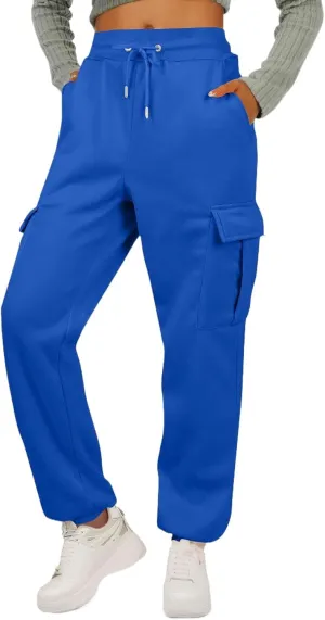 Fleece Womens Joggers with Pockets Baggy Elastic High Waisted Cargo Sweatpants Casual Lounge Ankle Jogger Pants