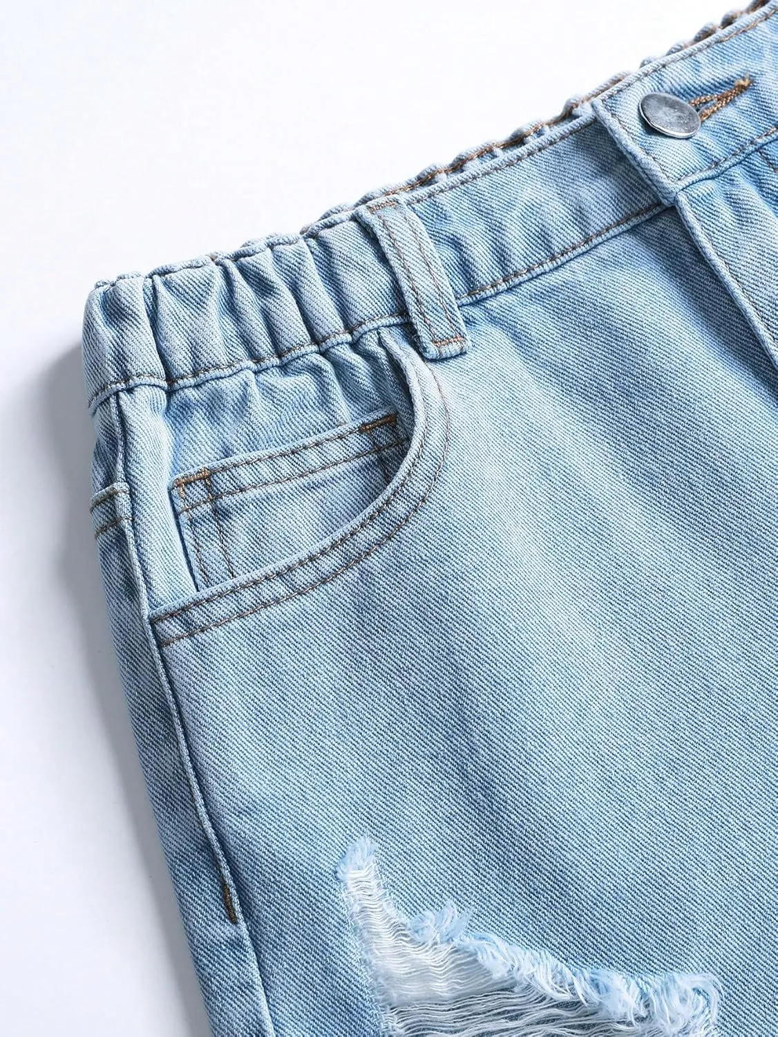 Floerns Girls Ripped Raw Hem Jeans High Waisted Wide Leg Denim Shorts