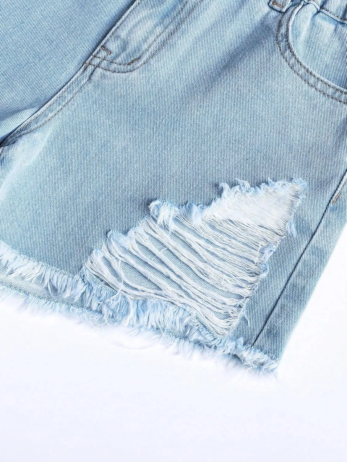 Floerns Girls Ripped Raw Hem Jeans High Waisted Wide Leg Denim Shorts