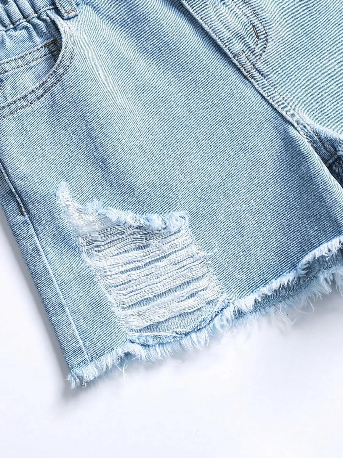 Floerns Girls Ripped Raw Hem Jeans High Waisted Wide Leg Denim Shorts