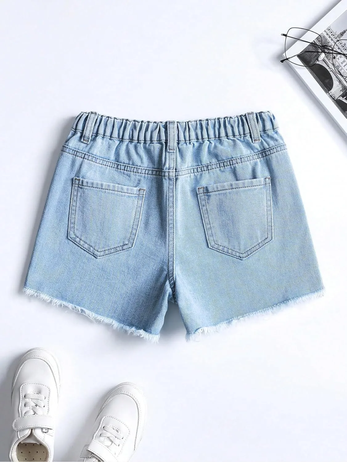 Floerns Girls Ripped Raw Hem Jeans High Waisted Wide Leg Denim Shorts