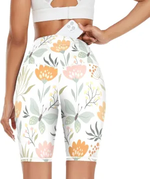 Floral Butterflies Printed Yoga Leggings for Women Activewear Buttery Soft Leggings for Women X-Small