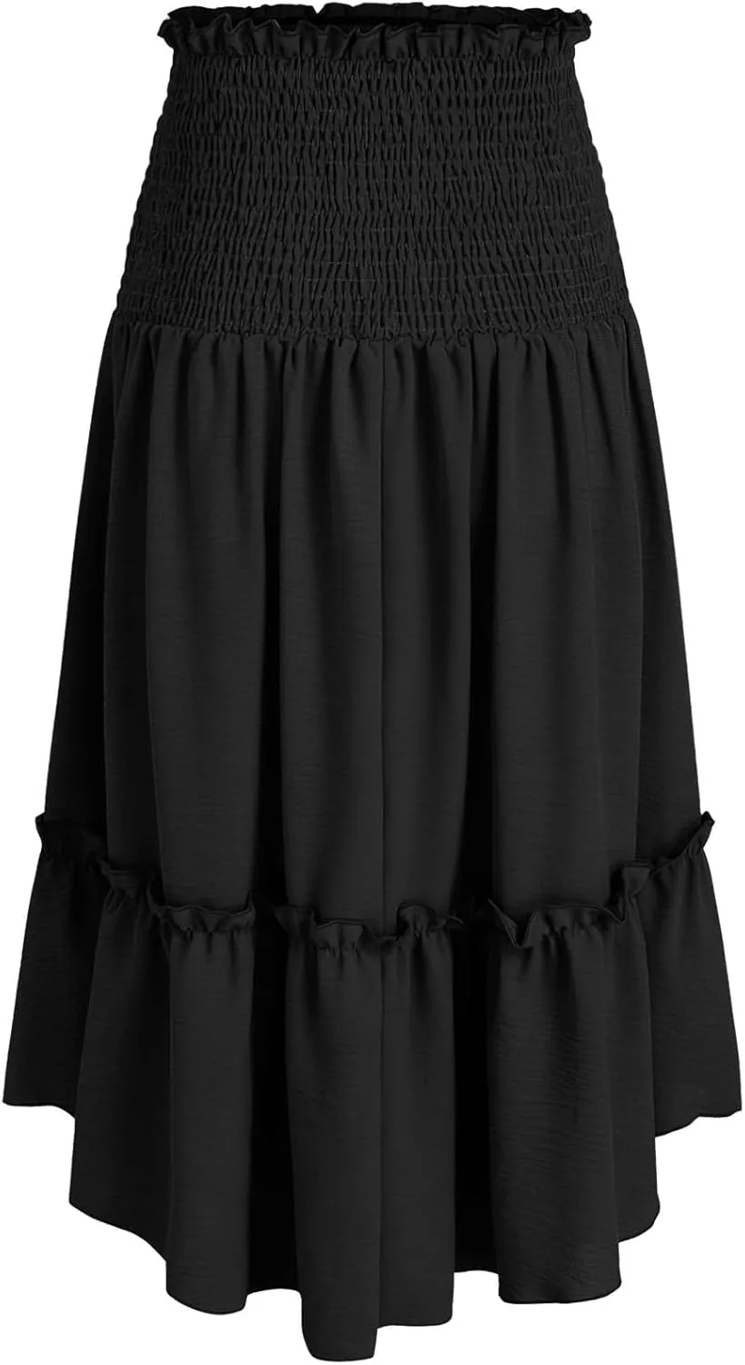 Flowy Skirts for Women Retro Victorian Gothic Skirt Dress Summer Causal Smocked Waist Tiered Pleated Ruffle Skirts