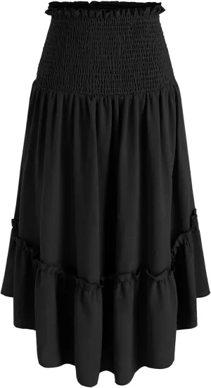 Flowy Skirts for Women Retro Victorian Gothic Skirt Dress Summer Causal Smocked Waist Tiered Pleated Ruffle Skirts